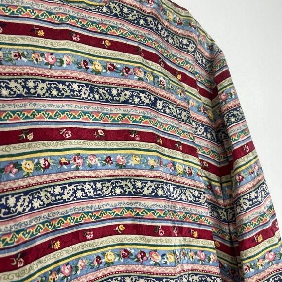 Talbots 100% Silk Vintage Floral Crew Neck Long Sleeve Shirt Size 16 Women - Picture 5 of 10